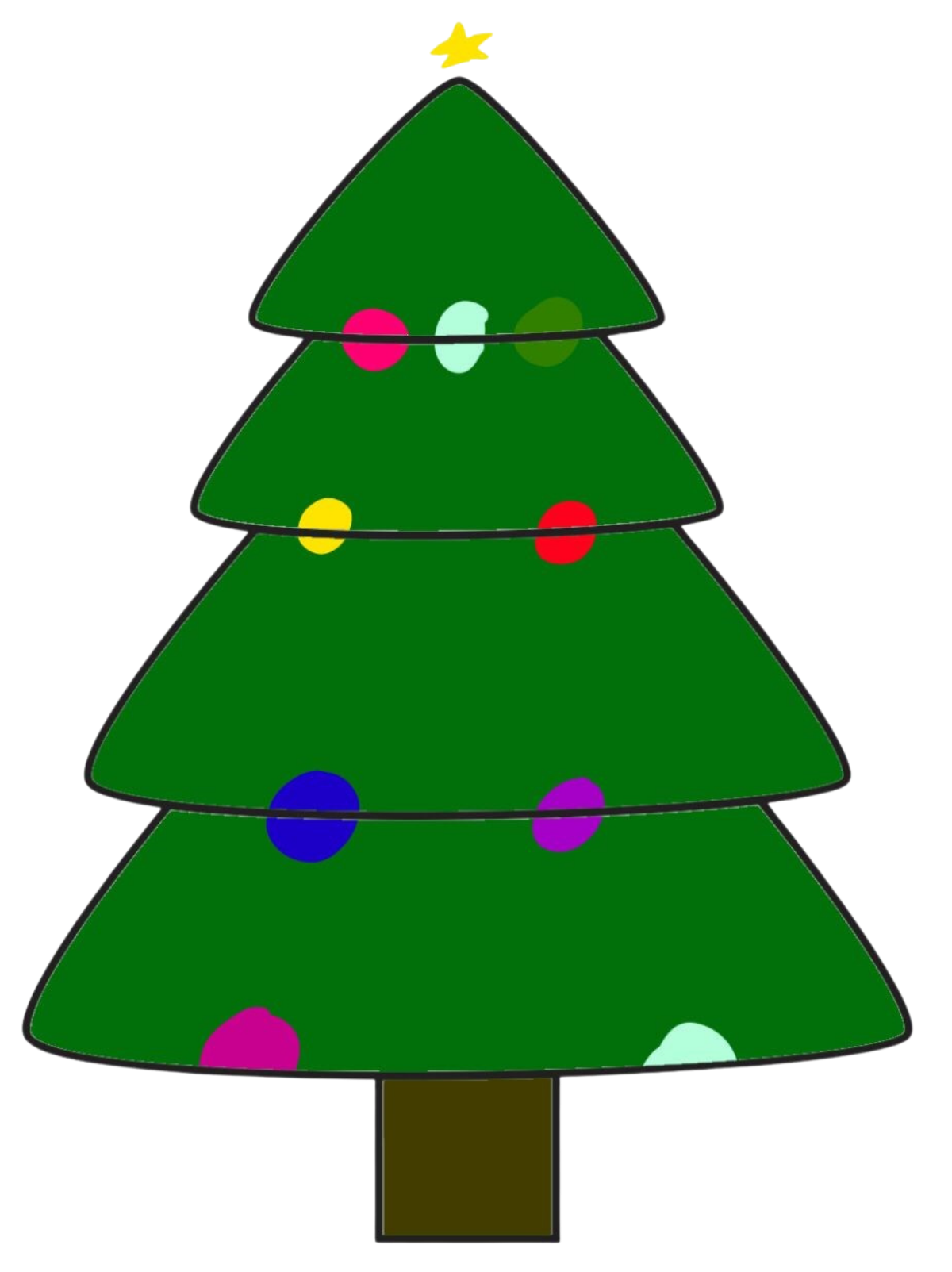 Christmas Tree that has brightly coloured baubles all over it.