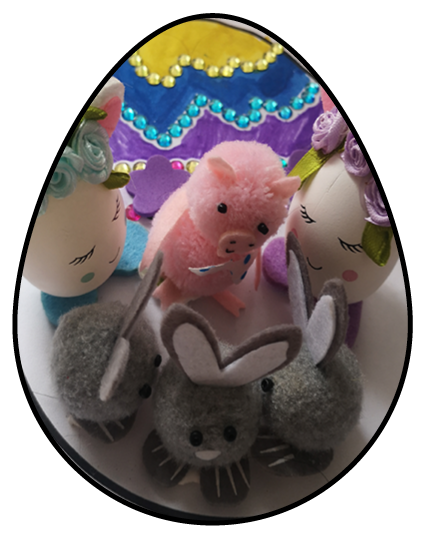Easter egg covered with soft toys