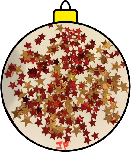 white Christmas tree bauble with glitter stars